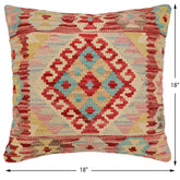 handmade Traditional Pillow Red Beige Hand-Woven SQUARE 100% WOOL Hand woven turkish pillow2' x 2'